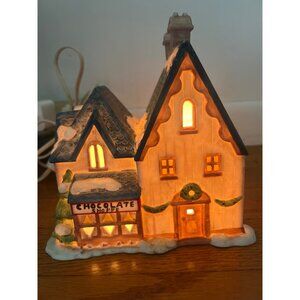 Swiss Village Chocolate Shoppe Lighted Ceramic Christmas House F3